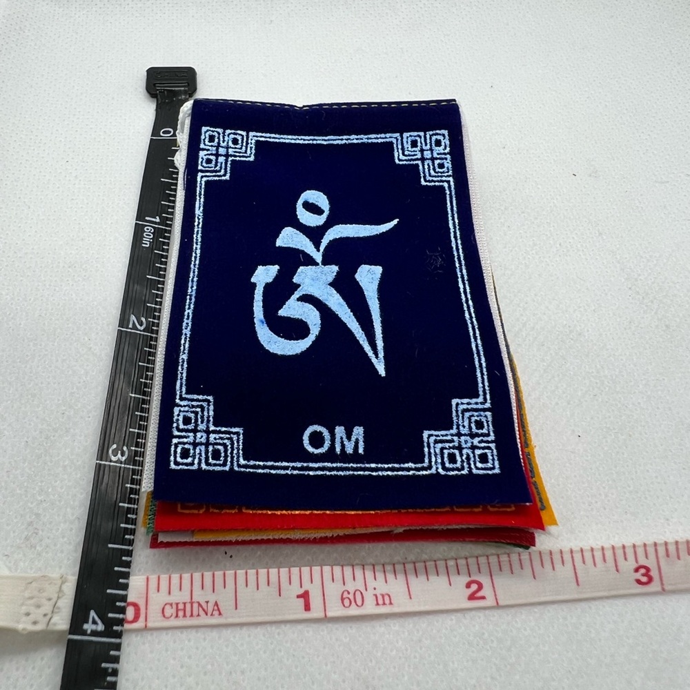 Small Indoor 10 PCs Velvet Om Mani Padme Hum Tibetan Prayer Flags- 3.25” X 2.25”